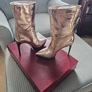 Tamara Mellon Zenith Shimmering Gold High Heeled Leather Platform Boots, 40
